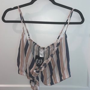 Striped tie front crop top